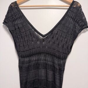 Bebe Black Maxi Crochet Body Con Dress Large Short Sleeve
